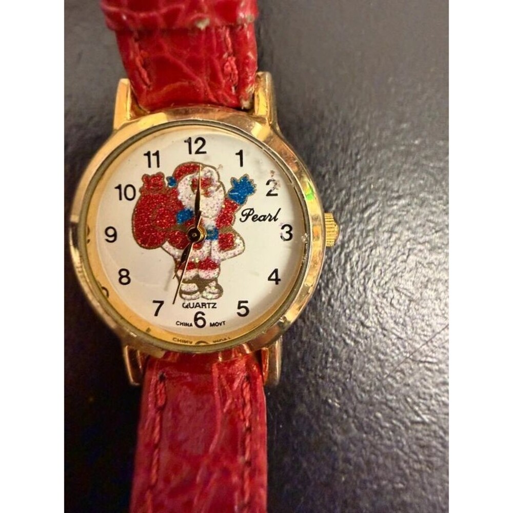 Vintage Pearl Santa Claus Quartz Watch Glitter Christmas Dial Needs Band